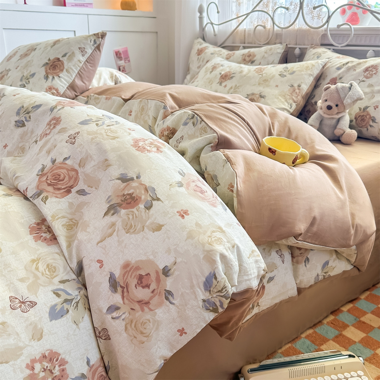 91家纺网 家纺一手货源 找家纺 恒爱家纺 2025新款全棉花卉四件套 月下美人