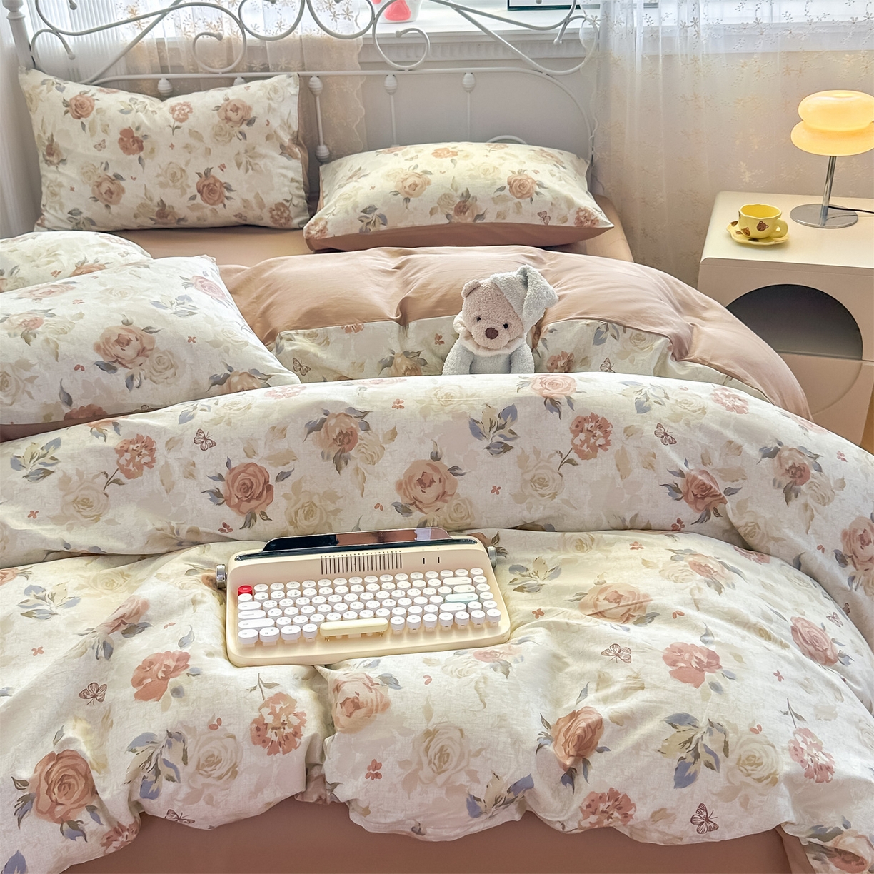 91家纺网 家纺一手货源 找家纺 恒爱家纺 2025新款全棉花卉四件套 月下美人