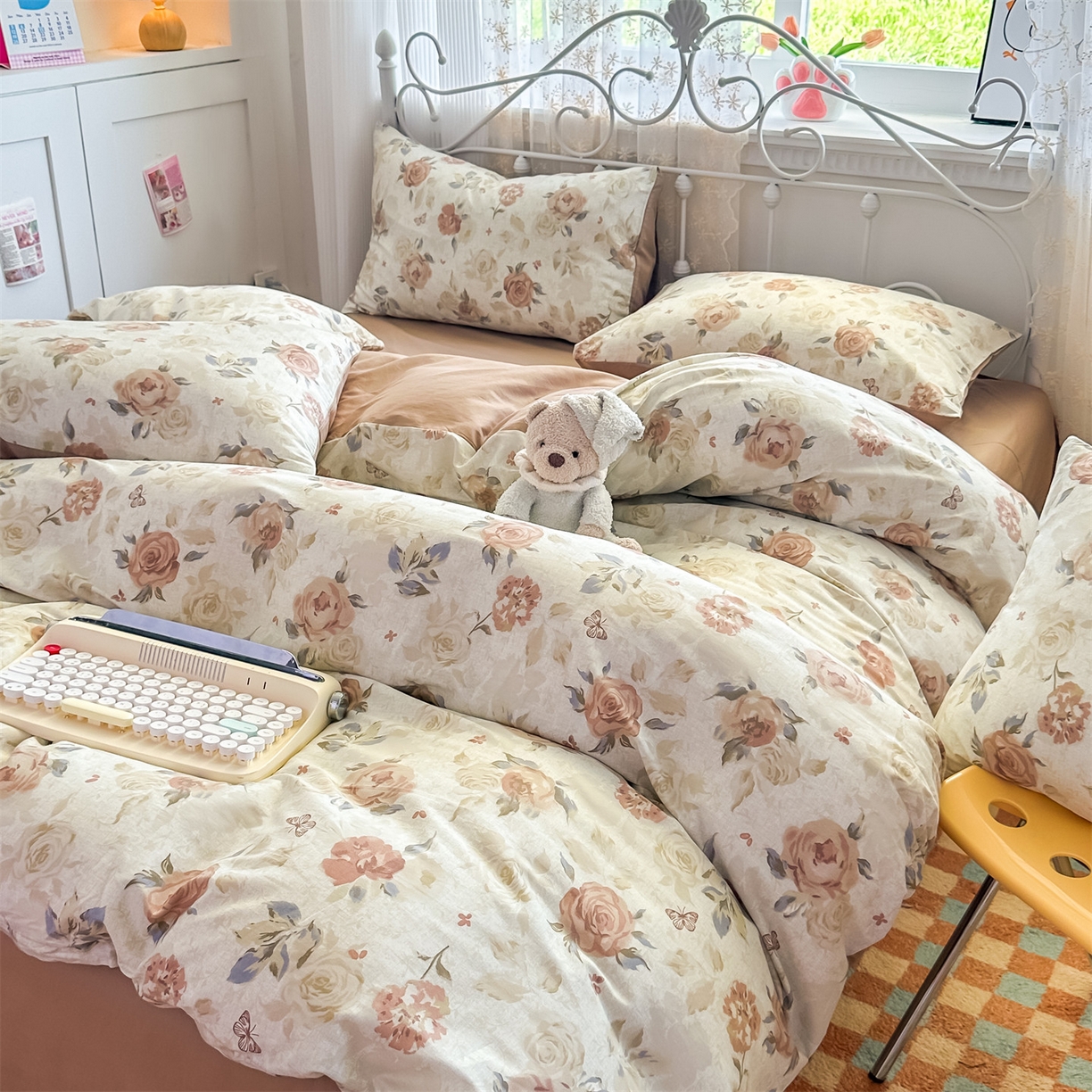 91家纺网 家纺一手货源 找家纺 恒爱家纺 2025新款全棉花卉四件套 月下美人