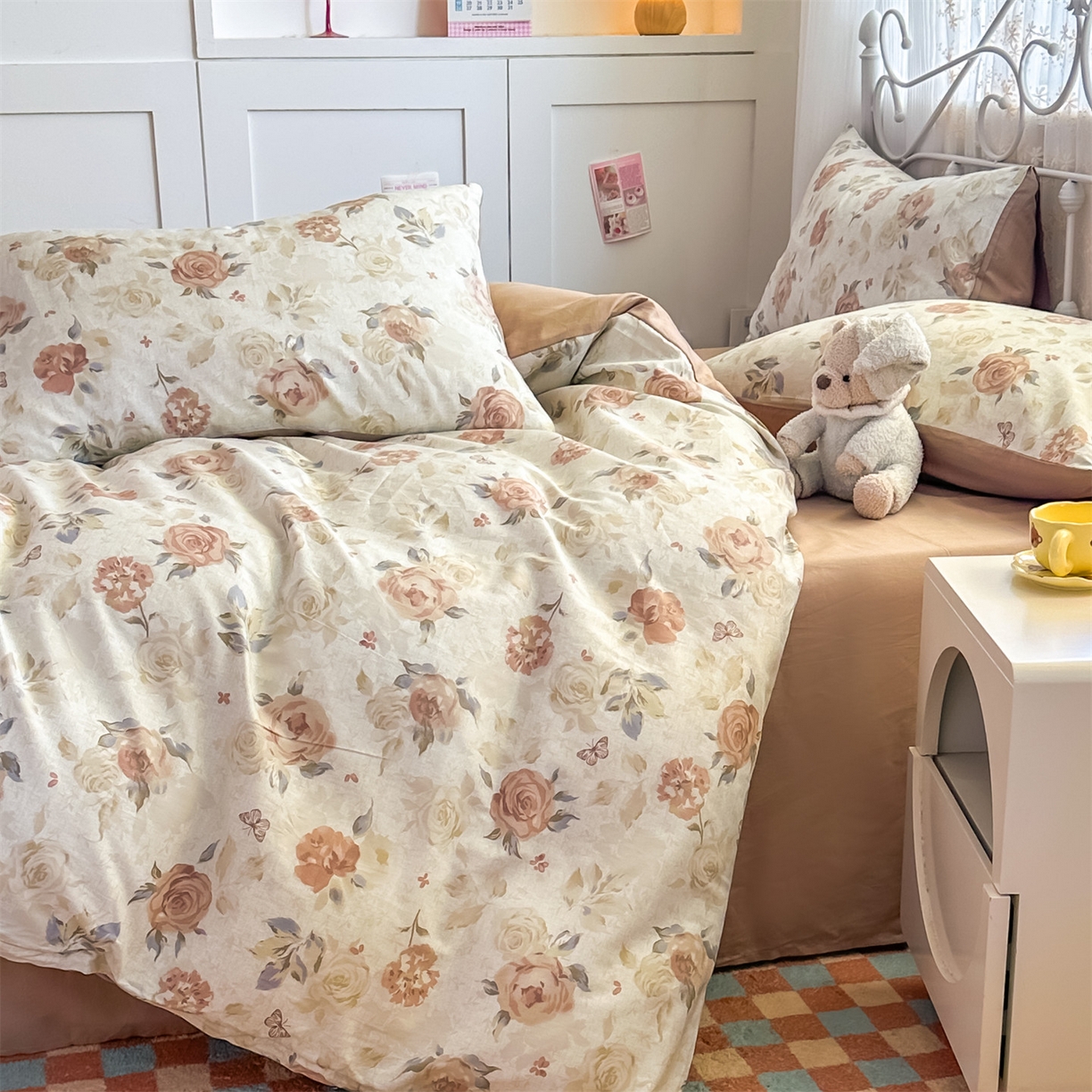 91家纺网 家纺一手货源 找家纺 恒爱家纺 2025新款全棉花卉四件套 月下美人