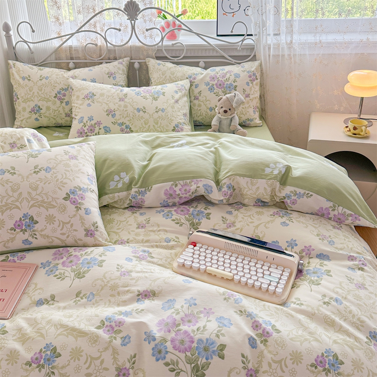 91家纺网 家纺一手货源 找家纺 恒爱家纺 2025新款全棉花卉四件套 长春花