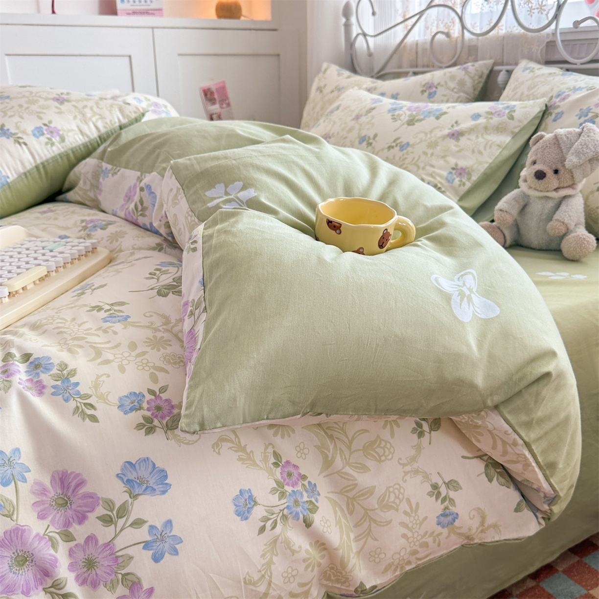 91家纺网 家纺一手货源 找家纺 恒爱家纺 2025新款全棉花卉四件套 长春花