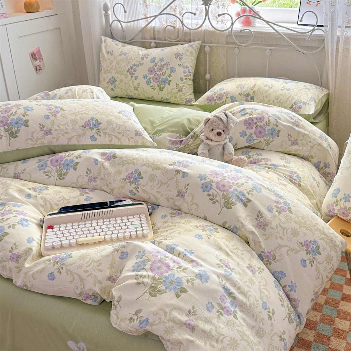 91家纺网 家纺一手货源 找家纺 恒爱家纺 2025新款全棉花卉四件套 长春花