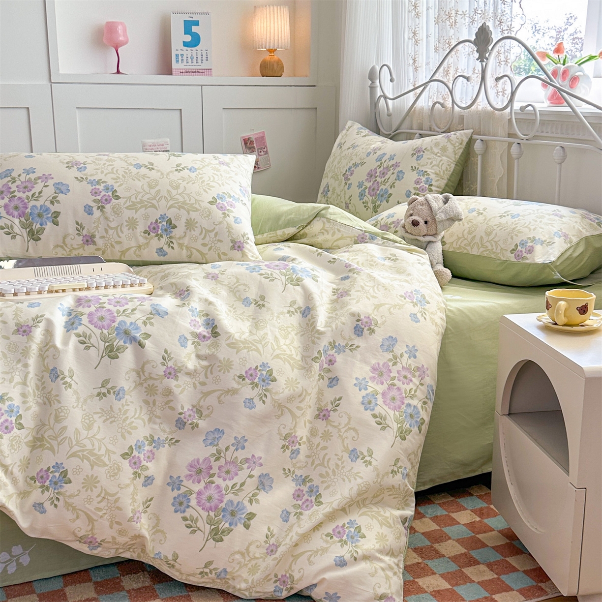 91家纺网 家纺一手货源 找家纺 恒爱家纺 2025新款全棉花卉四件套 长春花