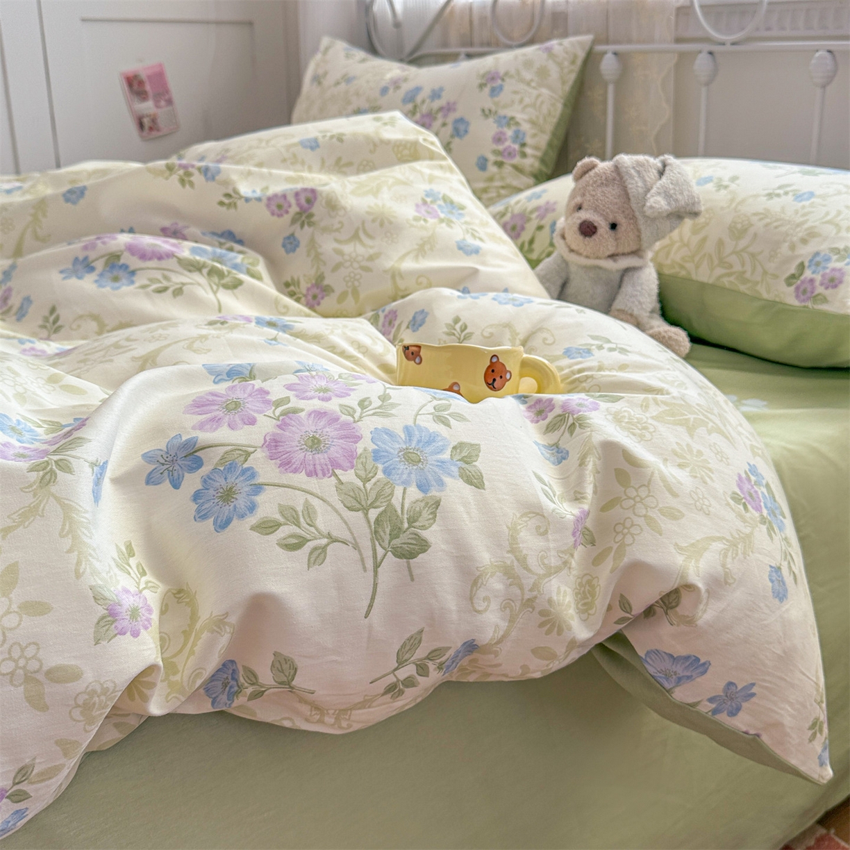 91家纺网 家纺一手货源 找家纺 恒爱家纺 2025新款全棉花卉四件套 长春花