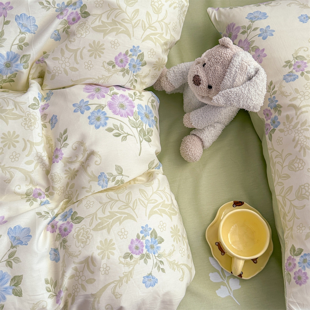 91家纺网 家纺一手货源 找家纺 恒爱家纺 2025新款全棉花卉四件套 长春花