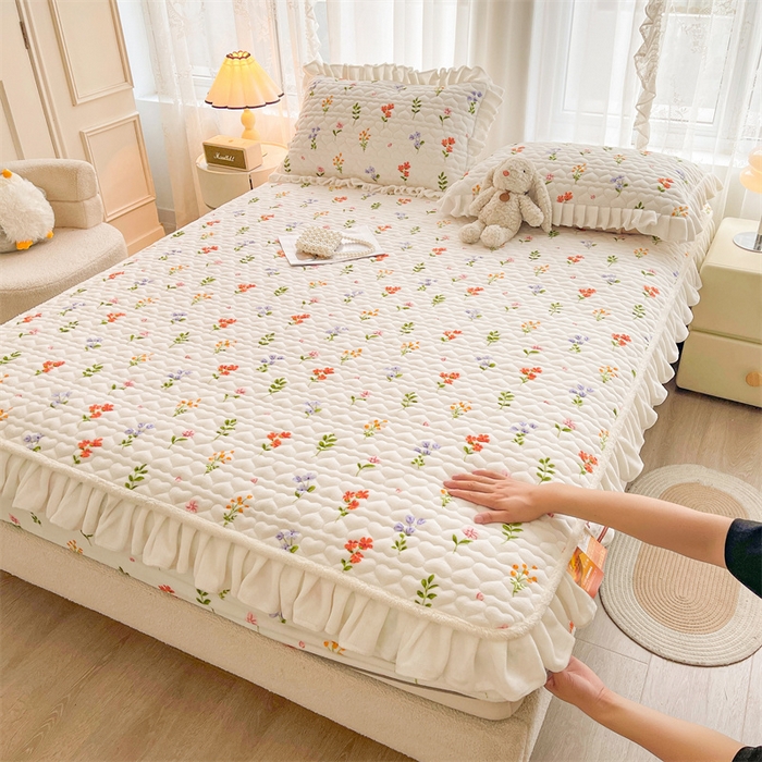 雯豆家纺 2025新款牛奶绒花边床笠单床笠单品床笠单件床笠 牛奶绒花边床笠-心悦