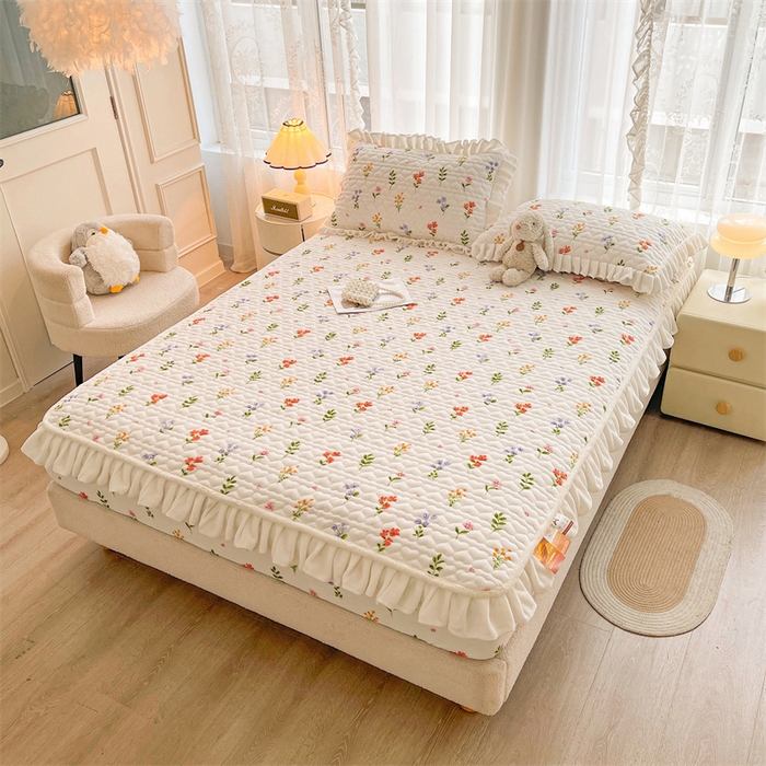 91家纺网 家纺一手货源 找家纺 雯豆家纺 2025新款牛奶绒花边床笠单床笠单品床笠单件床笠 牛奶绒花边床笠-心悦