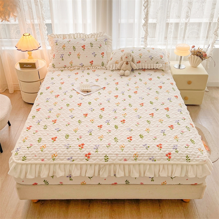 91家纺网 家纺一手货源 找家纺 雯豆家纺 2025新款牛奶绒花边床笠单床笠单品床笠单件床笠 牛奶绒花边床笠-心悦