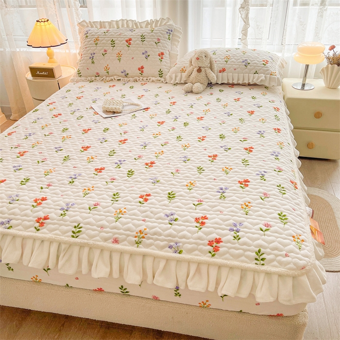 91家纺网 家纺一手货源 找家纺 雯豆家纺 2025新款牛奶绒花边床笠单床笠单品床笠单件床笠 牛奶绒花边床笠-心悦