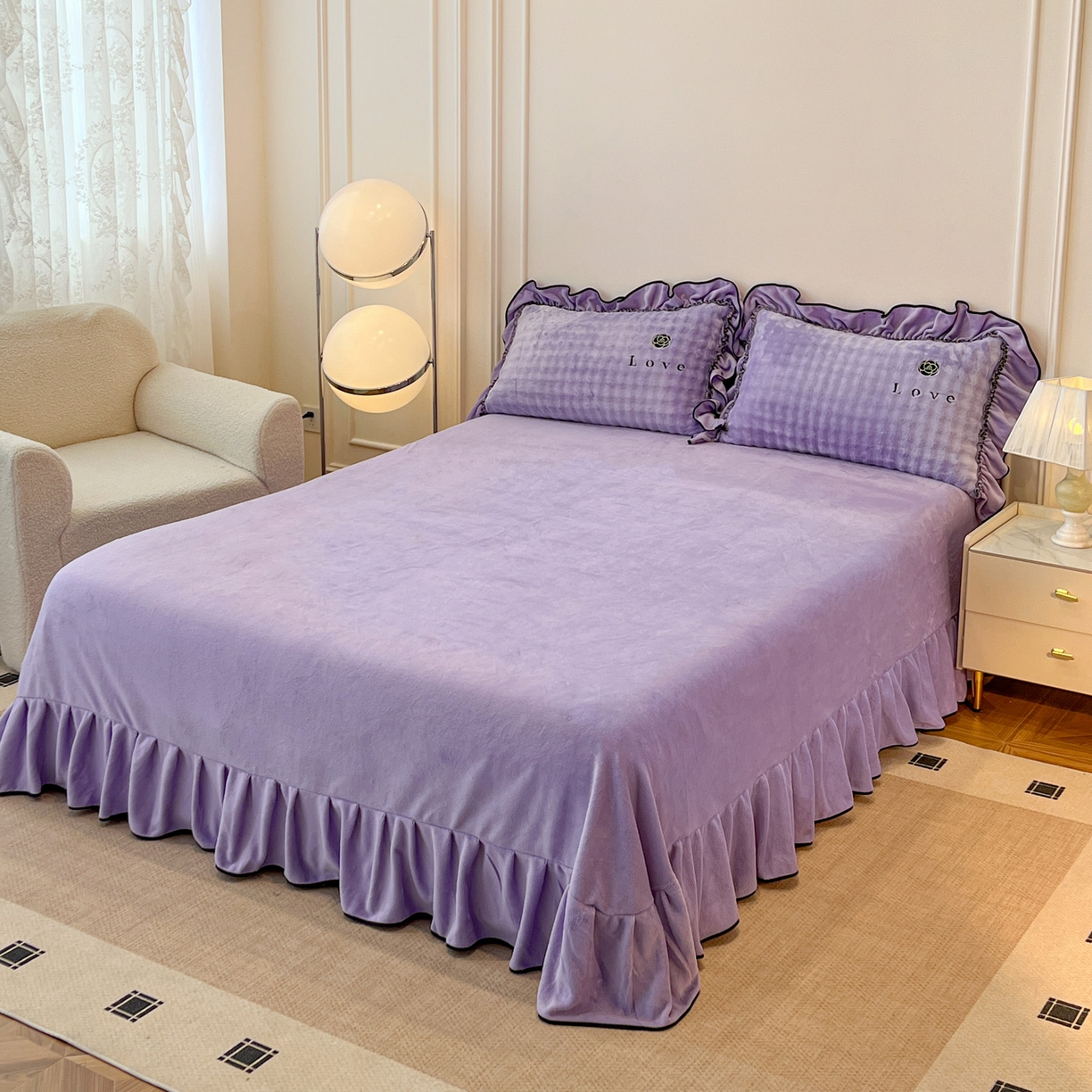 91家纺网 家纺一手货源 找家纺 言熙居家纺 2025新款牛奶绒绣花四件套 Love-紫