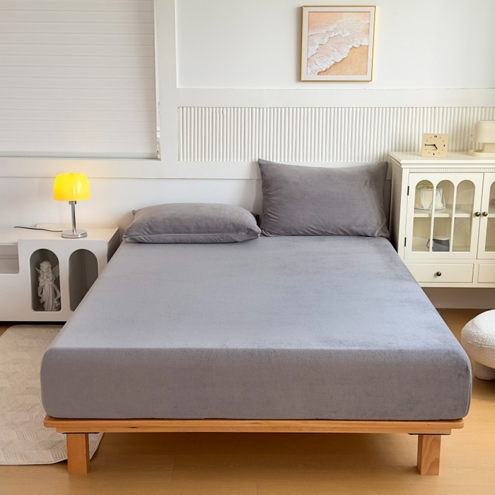 91家纺网 家纺一手货源 找家纺 璐维斯 2025新款秋冬保暖牛奶绒床笠床垫套保护套跨境外贸电商全尺寸现货 灰色