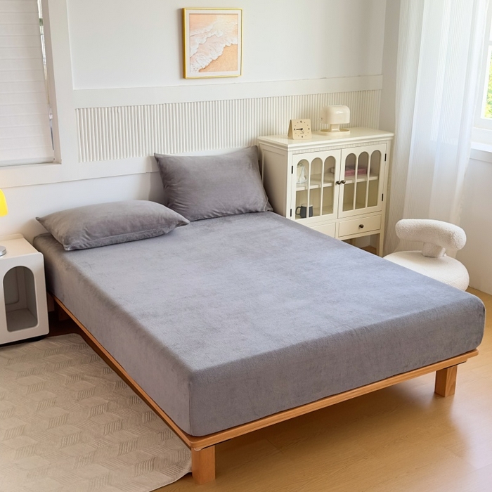 91家纺网 家纺一手货源 找家纺 璐维斯 2025新款秋冬保暖牛奶绒床笠床垫套保护套跨境外贸电商全尺寸现货 灰色