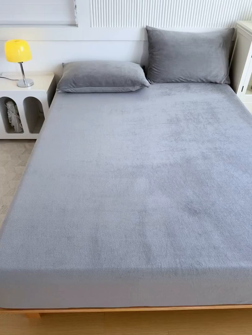 91家纺网 家纺一手货源 找家纺 璐维斯 2025新款秋冬保暖牛奶绒床笠床垫套保护套跨境外贸电商全尺寸现货 灰色