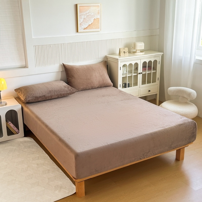 91家纺网 家纺一手货源 找家纺 璐维斯 2025新款秋冬保暖牛奶绒床笠床垫套保护套跨境外贸电商全尺寸现货 咖色