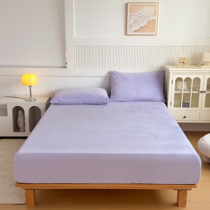 91家纺网 家纺一手货源 找家纺 璐维斯 2025新款秋冬保暖牛奶绒床笠床垫套保护套跨境外贸电商全尺寸现货 浅紫
