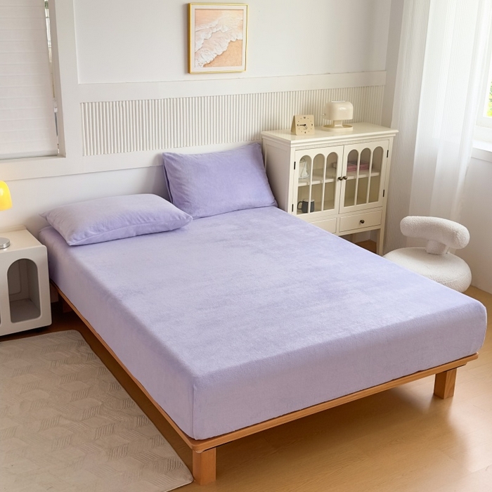 91家纺网 家纺一手货源 找家纺 璐维斯 2025新款秋冬保暖牛奶绒床笠床垫套保护套跨境外贸电商全尺寸现货 浅紫