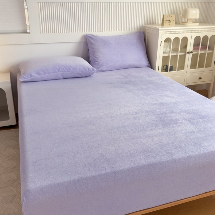 91家纺网 家纺一手货源 找家纺 璐维斯 2025新款秋冬保暖牛奶绒床笠床垫套保护套跨境外贸电商全尺寸现货 浅紫