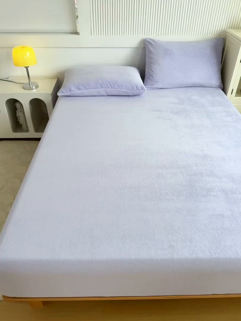 91家纺网 家纺一手货源 找家纺 璐维斯 2025新款秋冬保暖牛奶绒床笠床垫套保护套跨境外贸电商全尺寸现货 浅紫