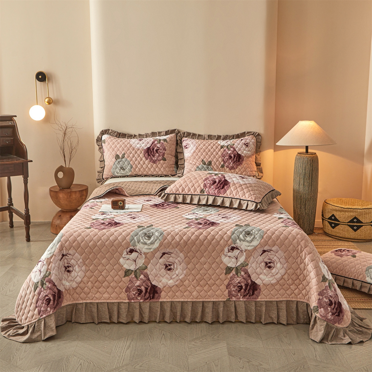 宜凡家纺 2025新款牛奶绒床盖三件套（双面可用） 曼妙花园