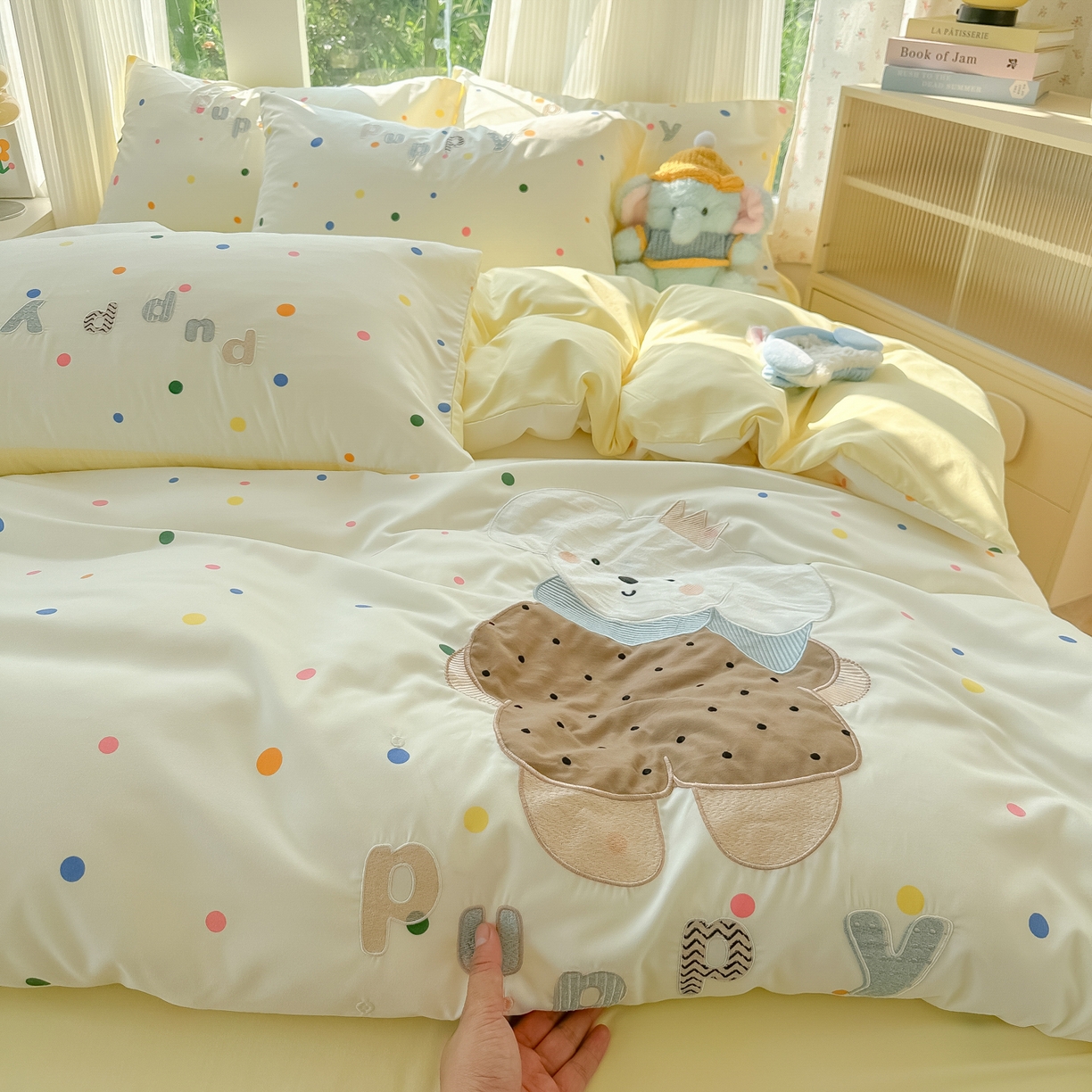 91家纺网 家纺一手货源 找家纺 （总）子钦家纺 2025新款云朵棉水洗棉贴布绣床单床笠四件套