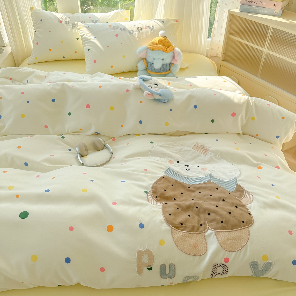 91家纺网 家纺一手货源 找家纺 （总）子钦家纺 2025新款云朵棉水洗棉贴布绣床单床笠四件套