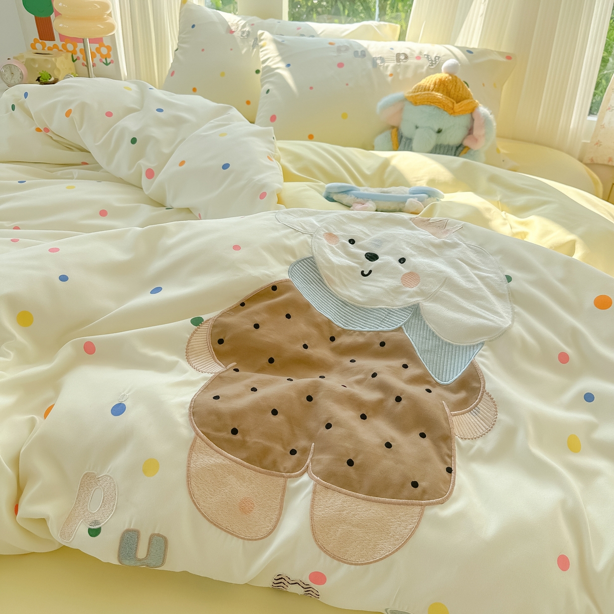 91家纺网 家纺一手货源 找家纺 （总）子钦家纺 2025新款云朵棉水洗棉贴布绣床单床笠四件套