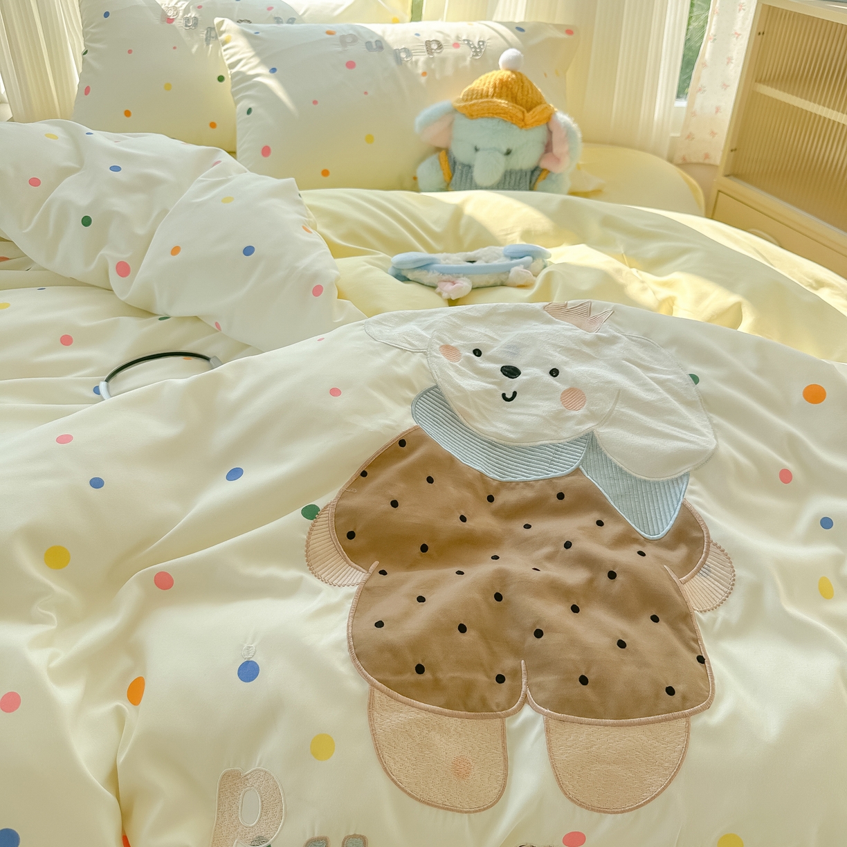 91家纺网 家纺一手货源 找家纺 （总）子钦家纺 2025新款云朵棉水洗棉贴布绣床单床笠四件套