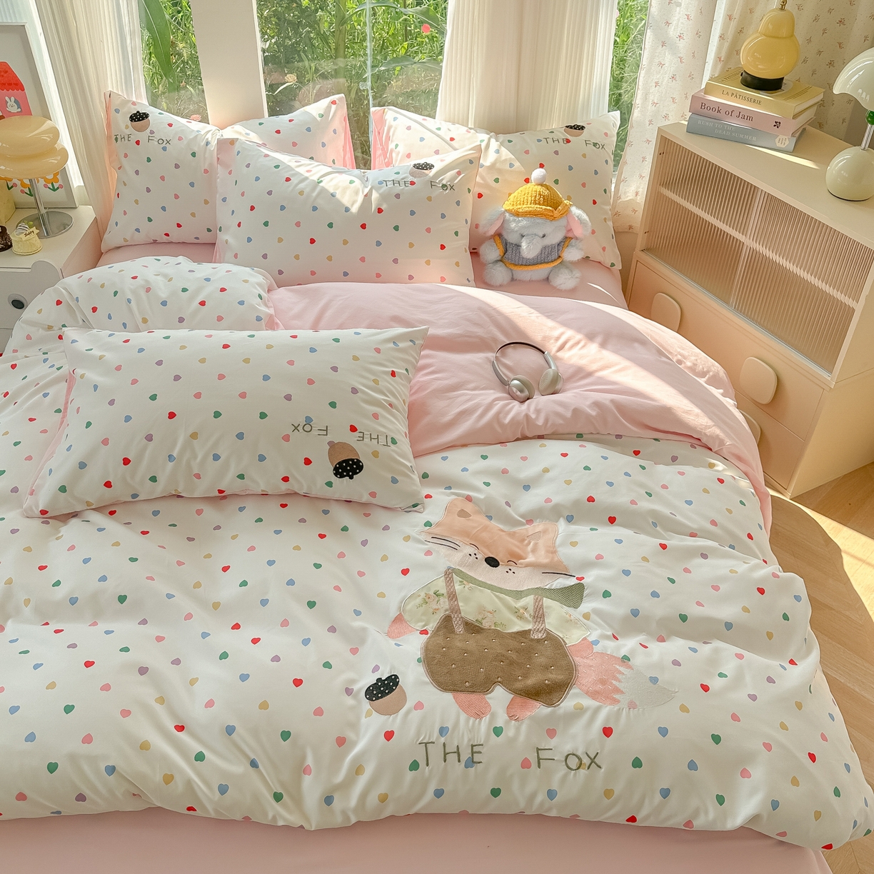 91家纺网 家纺一手货源 找家纺 子钦家纺 2025新款云朵棉水洗棉贴布绣床单床笠四件套 小狐狸