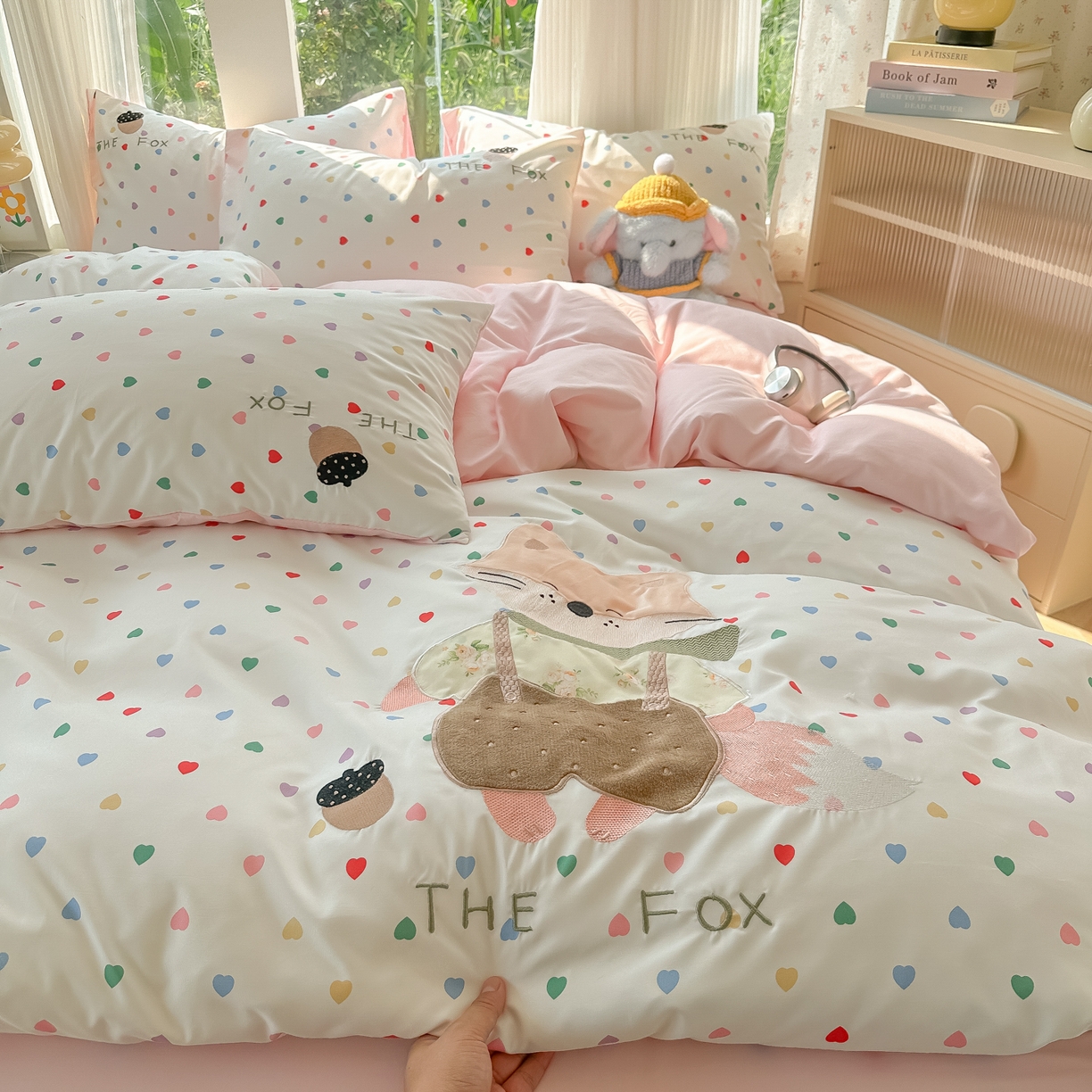 91家纺网 家纺一手货源 找家纺 子钦家纺 2025新款云朵棉水洗棉贴布绣床单床笠四件套 小狐狸