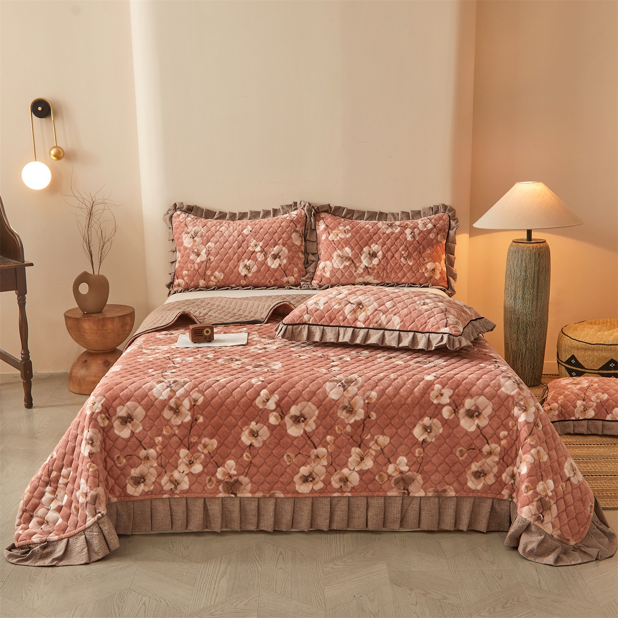 宜凡家纺 2025新款牛奶绒床盖三件套（双面可用） 一剪梅