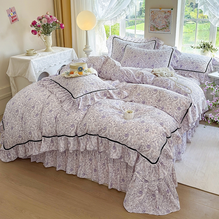 91家纺网 家纺一手货源 找家纺 宜凡家纺 2025新款A类水洗珍珠棉床盖四件套 洛拉