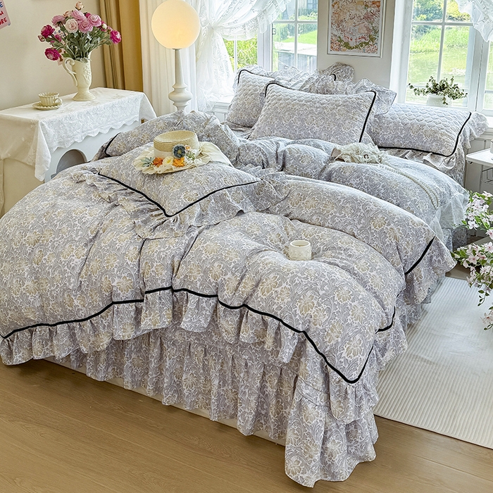 91家纺网 家纺一手货源 找家纺 宜凡家纺 2025新款A类水洗珍珠棉床盖四件套 清野