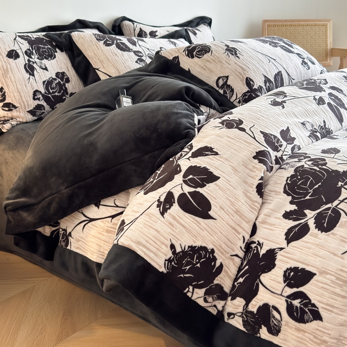 九花鹿 2025新款宽边雕花绒牛奶绒四件套 宽边雕花-花棠