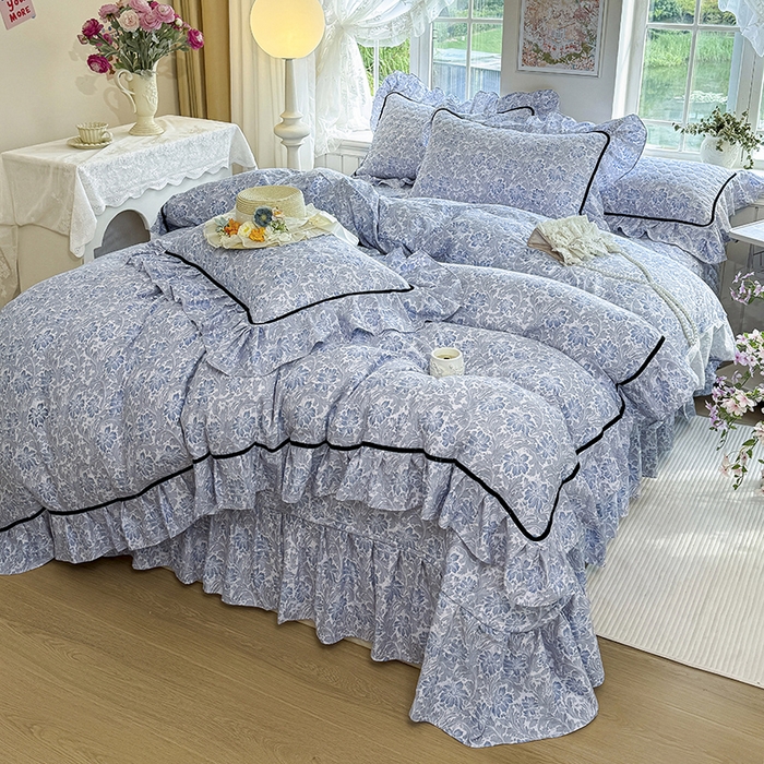 宜凡家纺 2025新款A类水洗珍珠棉床盖四件套 兰伊