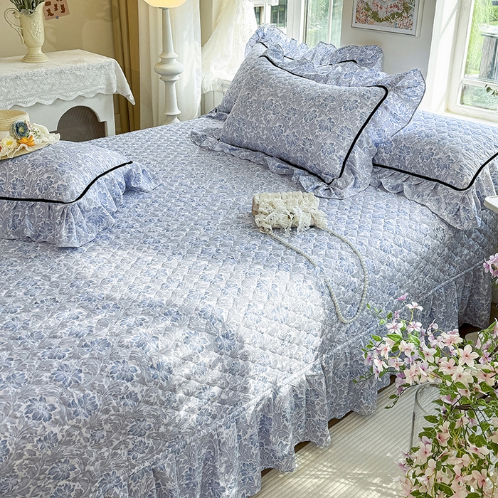 91家纺网 家纺一手货源 找家纺 宜凡家纺 2025新款A类水洗珍珠棉床盖四件套 兰伊