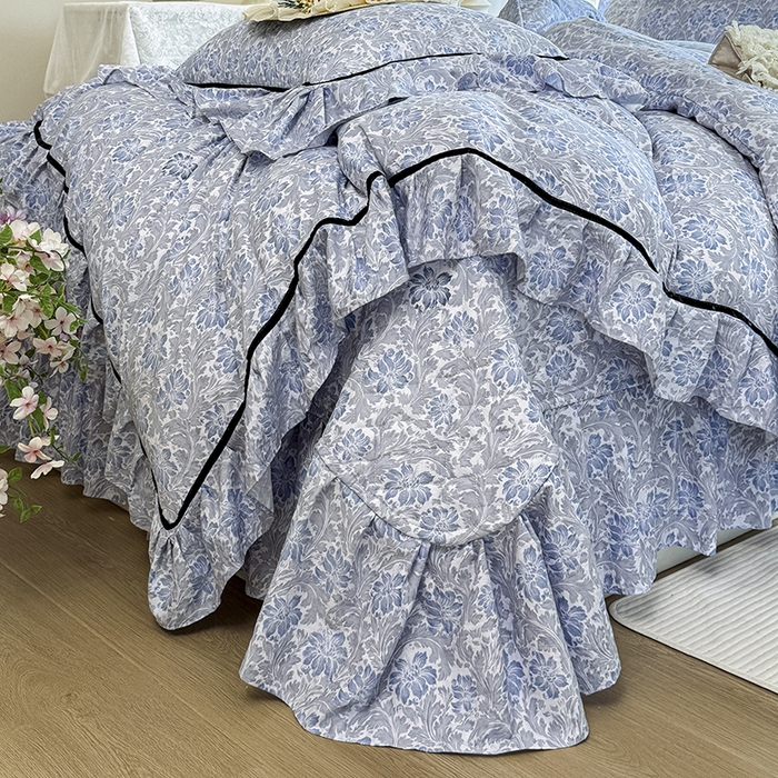 91家纺网 家纺一手货源 找家纺 宜凡家纺 2025新款A类水洗珍珠棉床盖四件套 兰伊