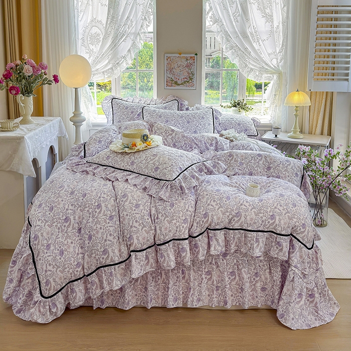 91家纺网 家纺一手货源 找家纺 宜凡家纺 2025新款A类水洗珍珠棉床盖四件套 洛拉