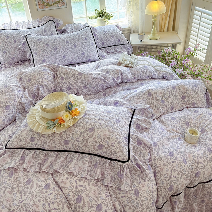 91家纺网 家纺一手货源 找家纺 宜凡家纺 2025新款A类水洗珍珠棉床盖四件套 洛拉