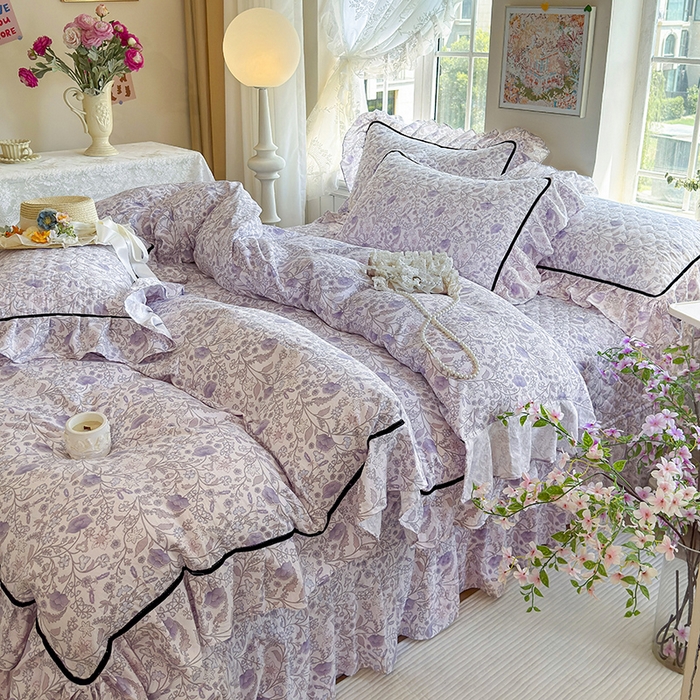 91家纺网 家纺一手货源 找家纺 宜凡家纺 2025新款A类水洗珍珠棉床盖四件套 洛拉