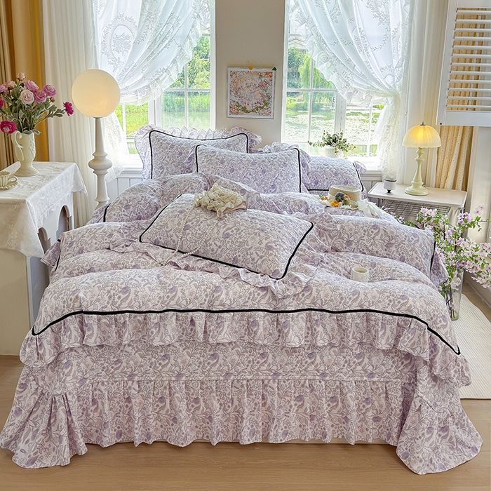 91家纺网 家纺一手货源 找家纺 宜凡家纺 2025新款A类水洗珍珠棉床盖四件套 洛拉