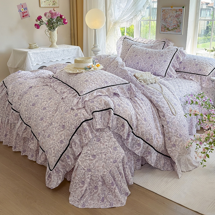 91家纺网 家纺一手货源 找家纺 宜凡家纺 2025新款A类水洗珍珠棉床盖四件套 洛拉