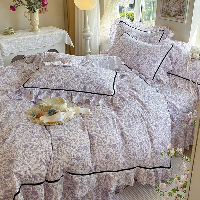 91家纺网 家纺一手货源 找家纺 宜凡家纺 2025新款A类水洗珍珠棉床盖四件套 洛拉