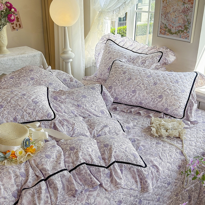 91家纺网 家纺一手货源 找家纺 宜凡家纺 2025新款A类水洗珍珠棉床盖四件套 洛拉