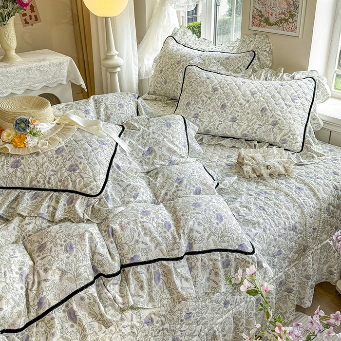 91家纺网 家纺一手货源 找家纺 宜凡家纺 2025新款A类水洗珍珠棉床盖四件套 觅春