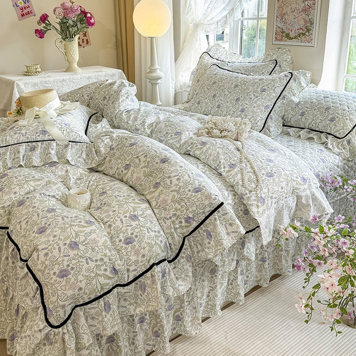 91家纺网 家纺一手货源 找家纺 宜凡家纺 2025新款A类水洗珍珠棉床盖四件套 觅春