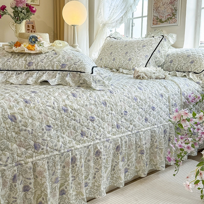 91家纺网 家纺一手货源 找家纺 宜凡家纺 2025新款A类水洗珍珠棉床盖四件套 觅春