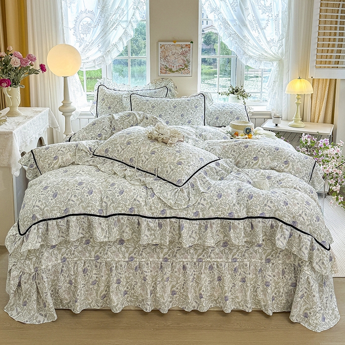 91家纺网 家纺一手货源 找家纺 宜凡家纺 2025新款A类水洗珍珠棉床盖四件套 觅春