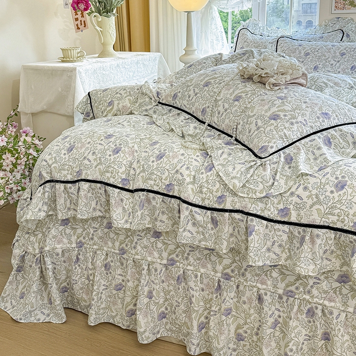 91家纺网 家纺一手货源 找家纺 宜凡家纺 2025新款A类水洗珍珠棉床盖四件套 觅春