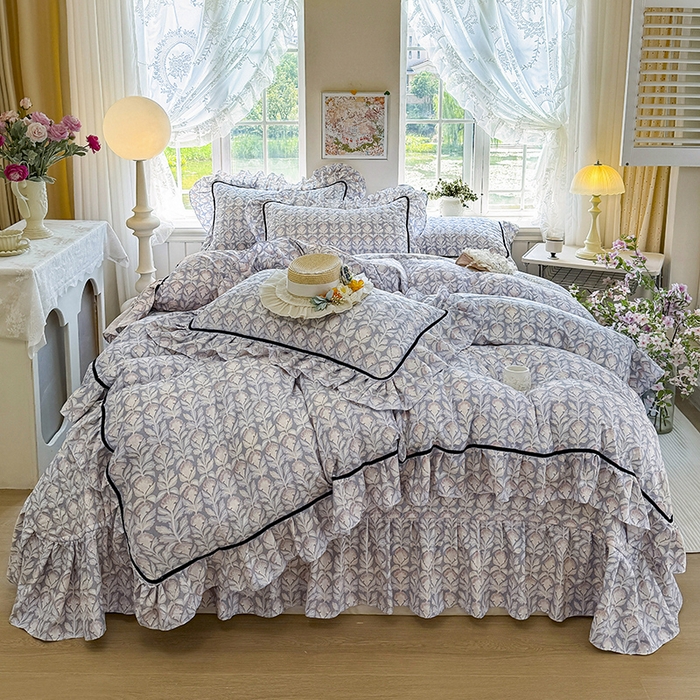 91家纺网 家纺一手货源 找家纺 宜凡家纺 2025新款A类水洗珍珠棉床盖四件套 夕雾